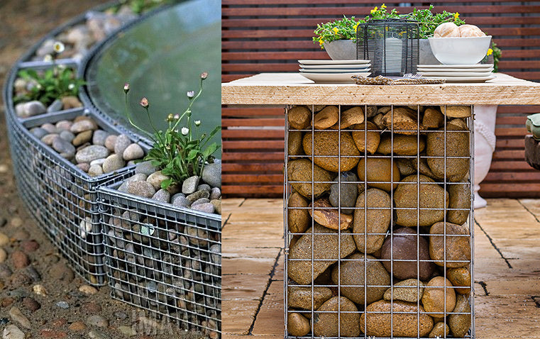 Decorative Pebble Gabion Baskets for indoor and outdoor use. Simplified architectural and engineering ingenuity.